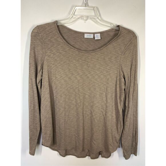 Sigrid Olsen Women's Taupe Marled Hi Lo Long Sleeve Tunic T-Shirt Size Large - Picture 1 of 6